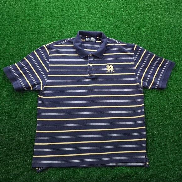 Notre Dame Fighting Irish Polo Shirt Mens Large Blue Striped Vintage College - Picture 1 of 8